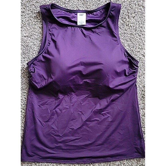 Women's Purple 14D  Swim Tank Top High Neck Padded Bra Lands' End Modest S870 - Picture 1 of 6